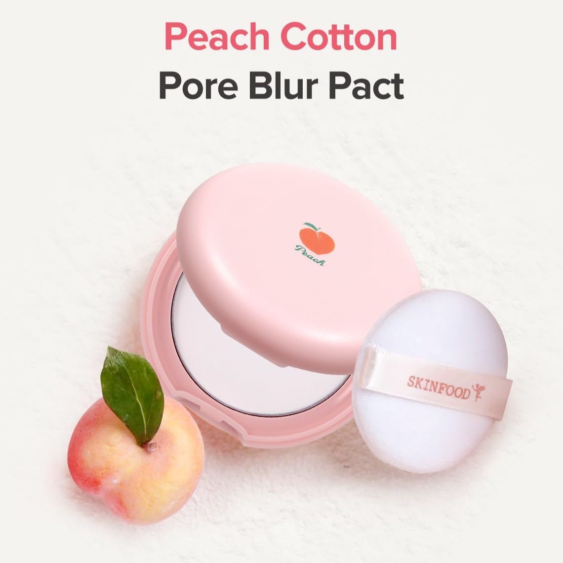 SKINFOOD Peach Cotton Pore Blur Pact - Sebum Control Pack with Silky Texture - Long Lasting Makeup Fixing - Pore Primer with Mineral Powder for Oily Skin - Pore Quick Minimizer