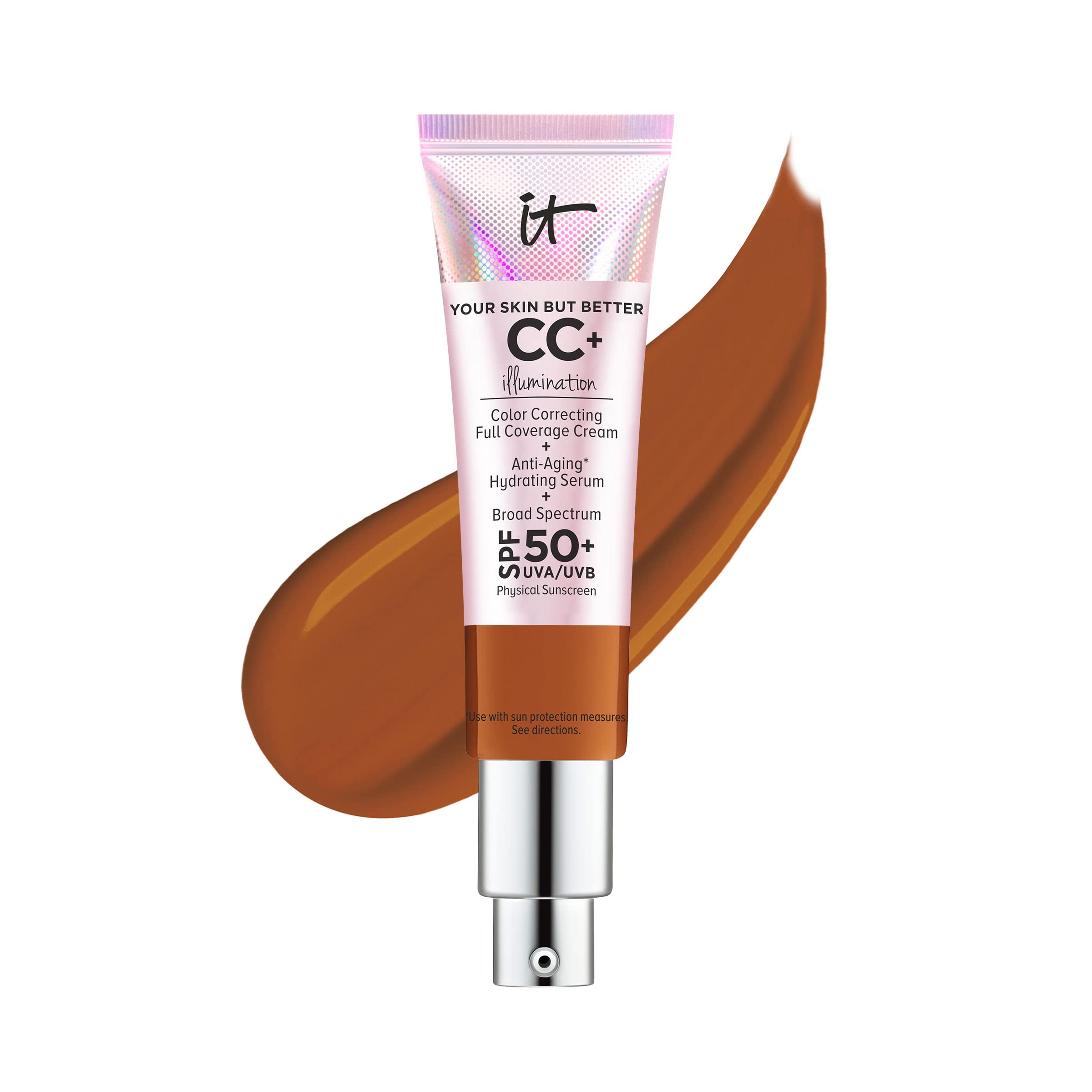 IT Cosmetics CC+ Cream Illumination - Radiant Full Coverage Foundation With SPF 50+, Color Corrector & Hydrating Anti-Aging Serum, Hydrolyzed Collagen + Peptides, Normal to Dry Skin - 1.08 fl oz