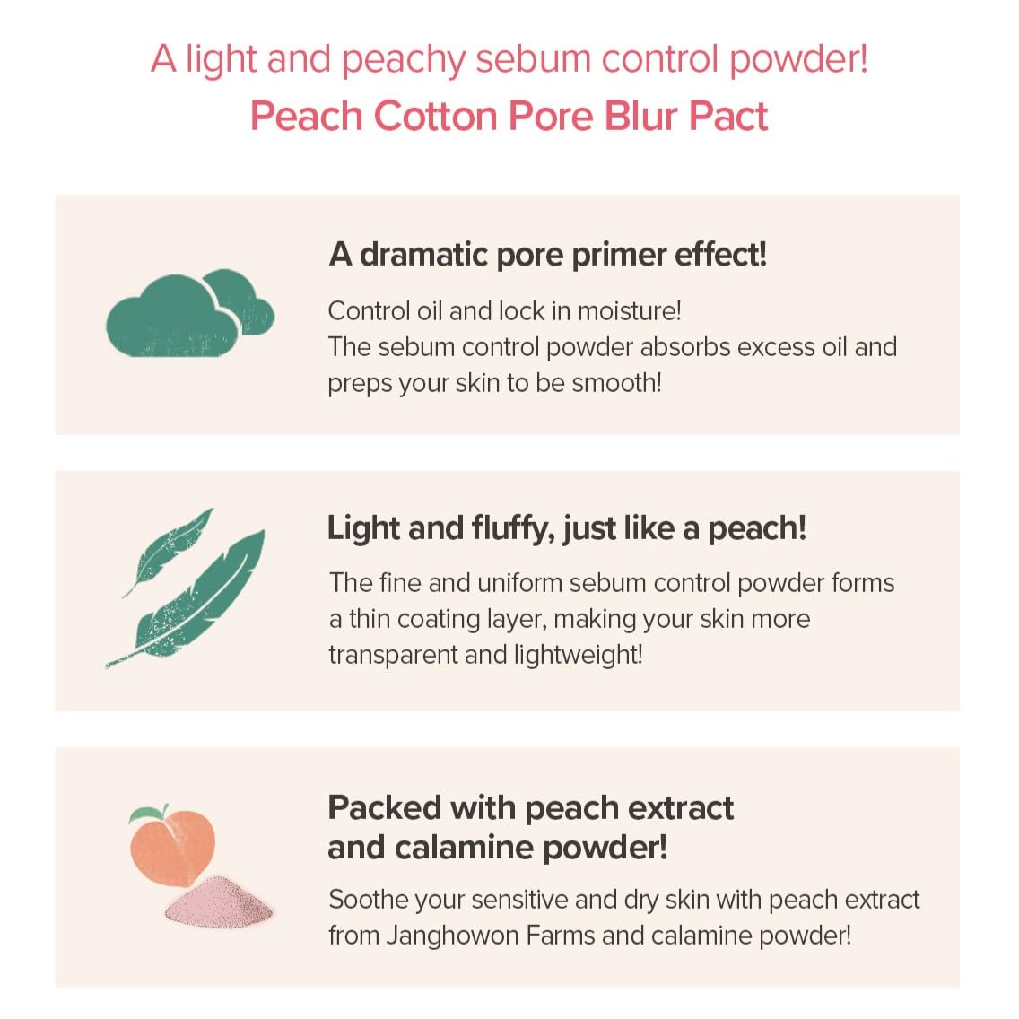 SKINFOOD Peach Cotton Pore Blur Pact - Sebum Control Pack with Silky Texture - Long Lasting Makeup Fixing - Pore Primer with Mineral Powder for Oily Skin - Pore Quick Minimizer