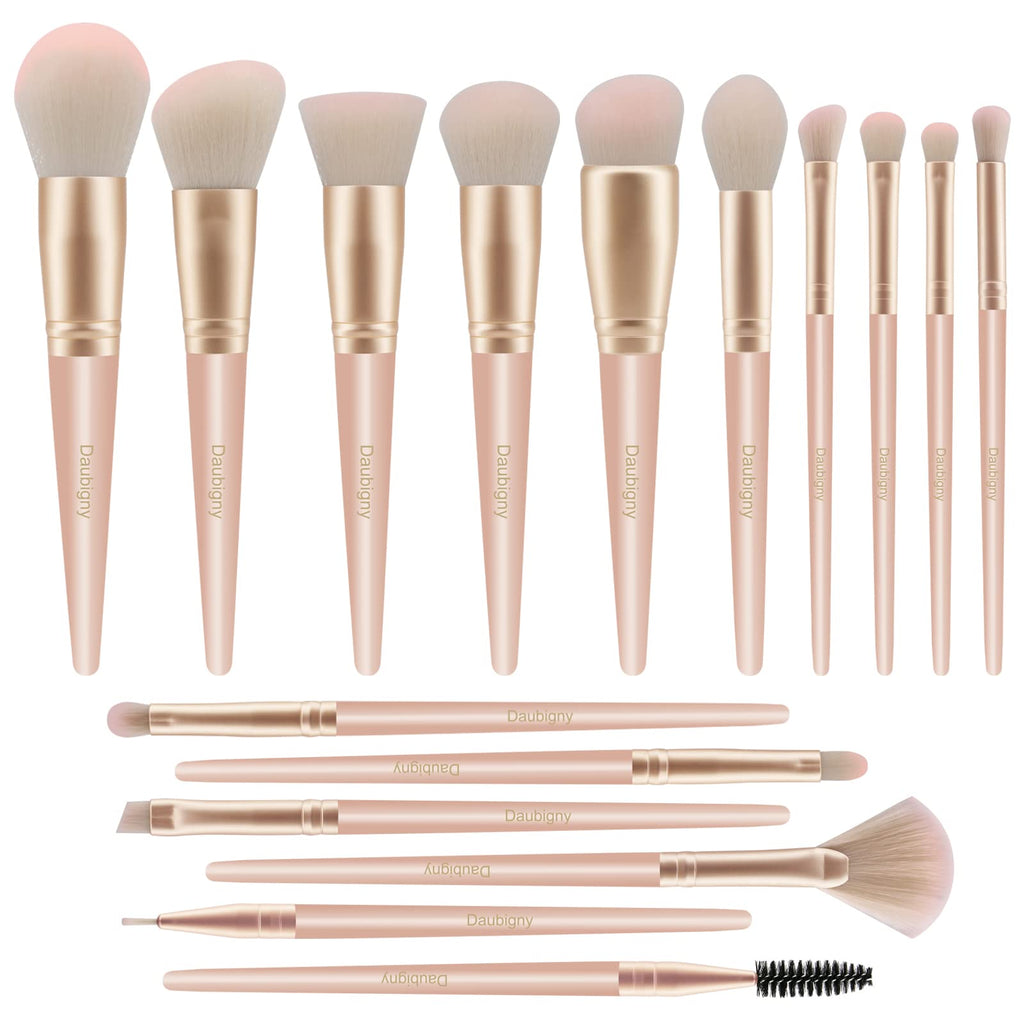 Makeup Brushes, Daubigny 16Pcs Complete Premium Synthetic Makeup Brush Set with Professional Foundation Brushes Powder Concealers Eye shadows Blush Makeup Brush for Perfect Makeup (Champagne Gold)