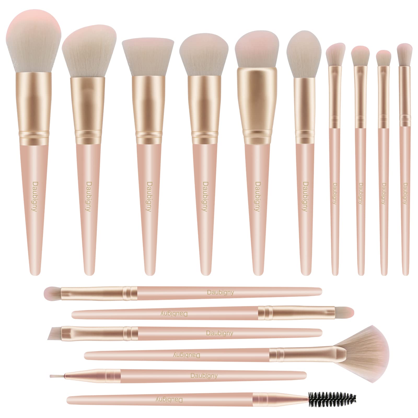 Makeup Brushes, Daubigny 16Pcs Complete Premium Synthetic Makeup Brush Set with Professional Foundation Brushes Powder Concealers Eye shadows Blush Makeup Brush for Perfect Makeup (Champagne Gold)