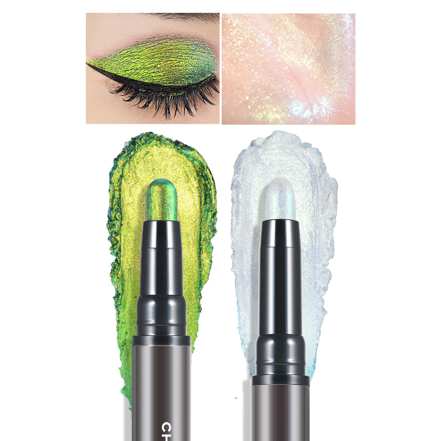 CHARMACY Multichrome 2 in 1 Cream Eyeshadow Stick, Waterproof Eye Brightener Highlighter Stick Makeup, High Pigmented, Smudge-Proof, Vegan & Cruelty-Free (#904)