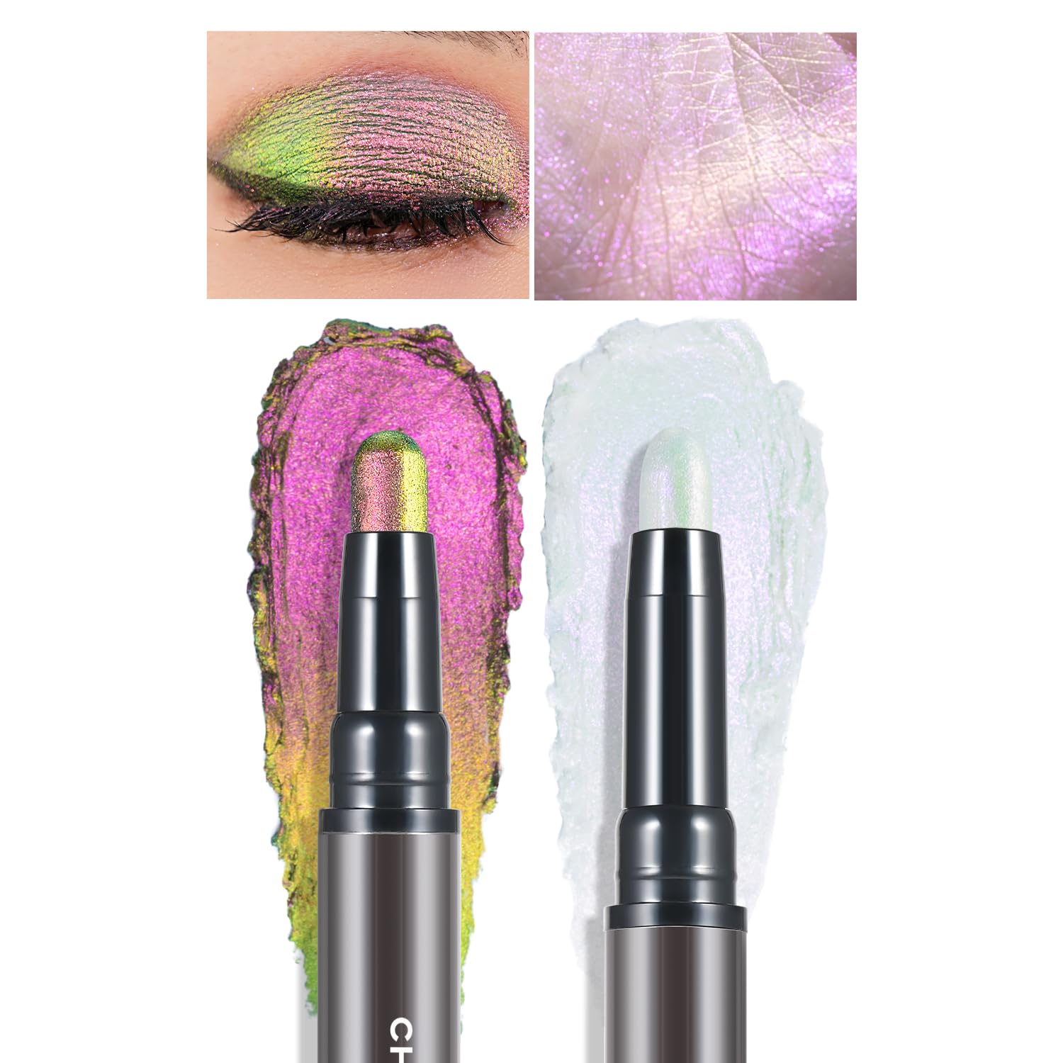 CHARMACY Multichrome 2 in 1 Cream Eyeshadow Stick, Waterproof Eye Brightener Highlighter Stick Makeup, High Pigmented, Smudge-Proof, Vegan & Cruelty-Free (#904)