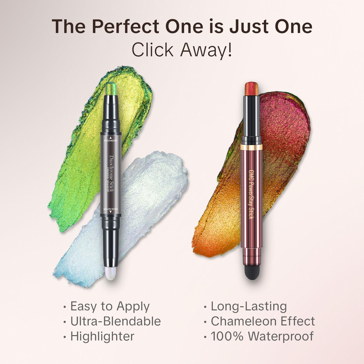 CHARMACY Multichrome 2 in 1 Cream Eyeshadow Stick, Waterproof Eye Brightener Highlighter Stick Makeup, High Pigmented, Smudge-Proof, Vegan & Cruelty-Free (#904)