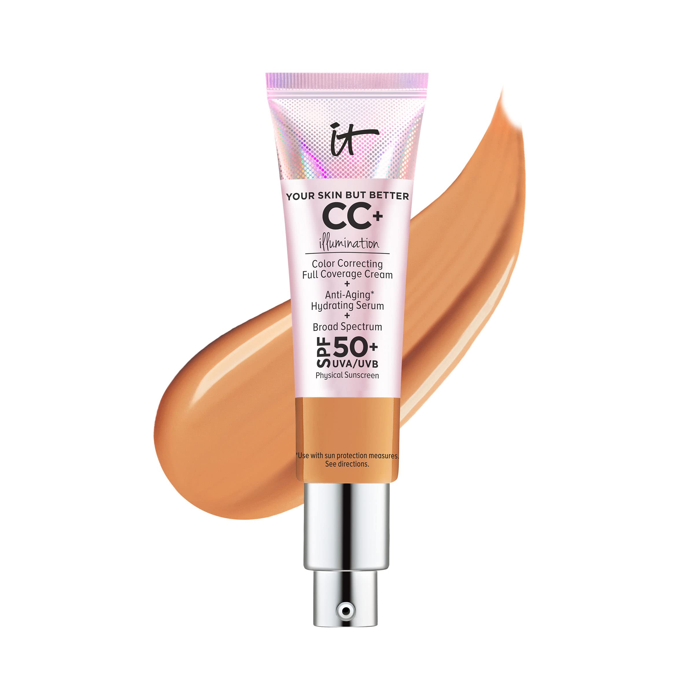 IT Cosmetics CC+ Cream Illumination - Radiant Full Coverage Foundation With SPF 50+, Color Corrector & Hydrating Anti-Aging Serum, Hydrolyzed Collagen + Peptides, Normal to Dry Skin - 1.08 fl oz