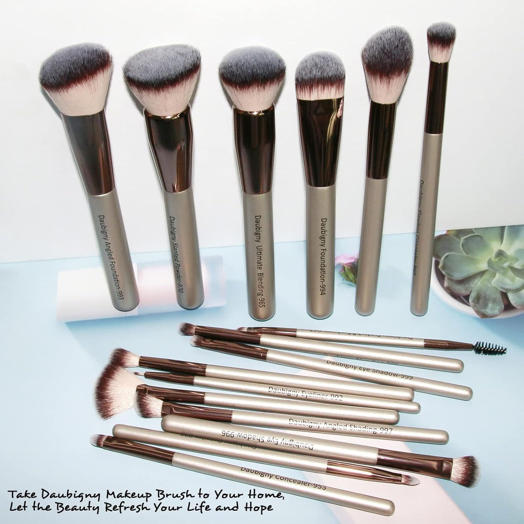 Makeup Brushes, Daubigny 16Pcs Complete Premium Synthetic Makeup Brush Set with Professional Foundation Brushes Powder Concealers Eye shadows Blush Makeup Brush for Perfect Makeup (Champagne Gold)