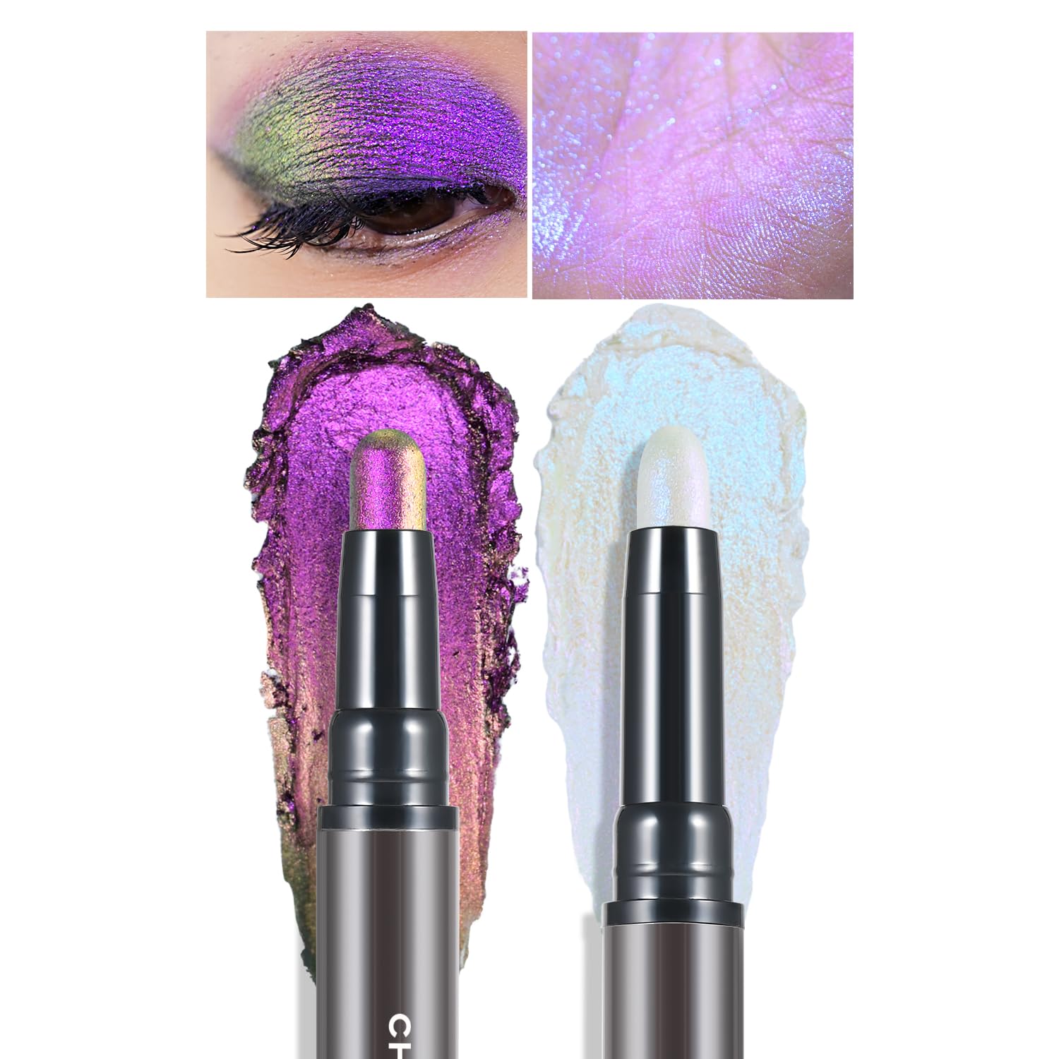 CHARMACY Multichrome 2 in 1 Cream Eyeshadow Stick, Waterproof Eye Brightener Highlighter Stick Makeup, High Pigmented, Smudge-Proof, Vegan & Cruelty-Free (#904)