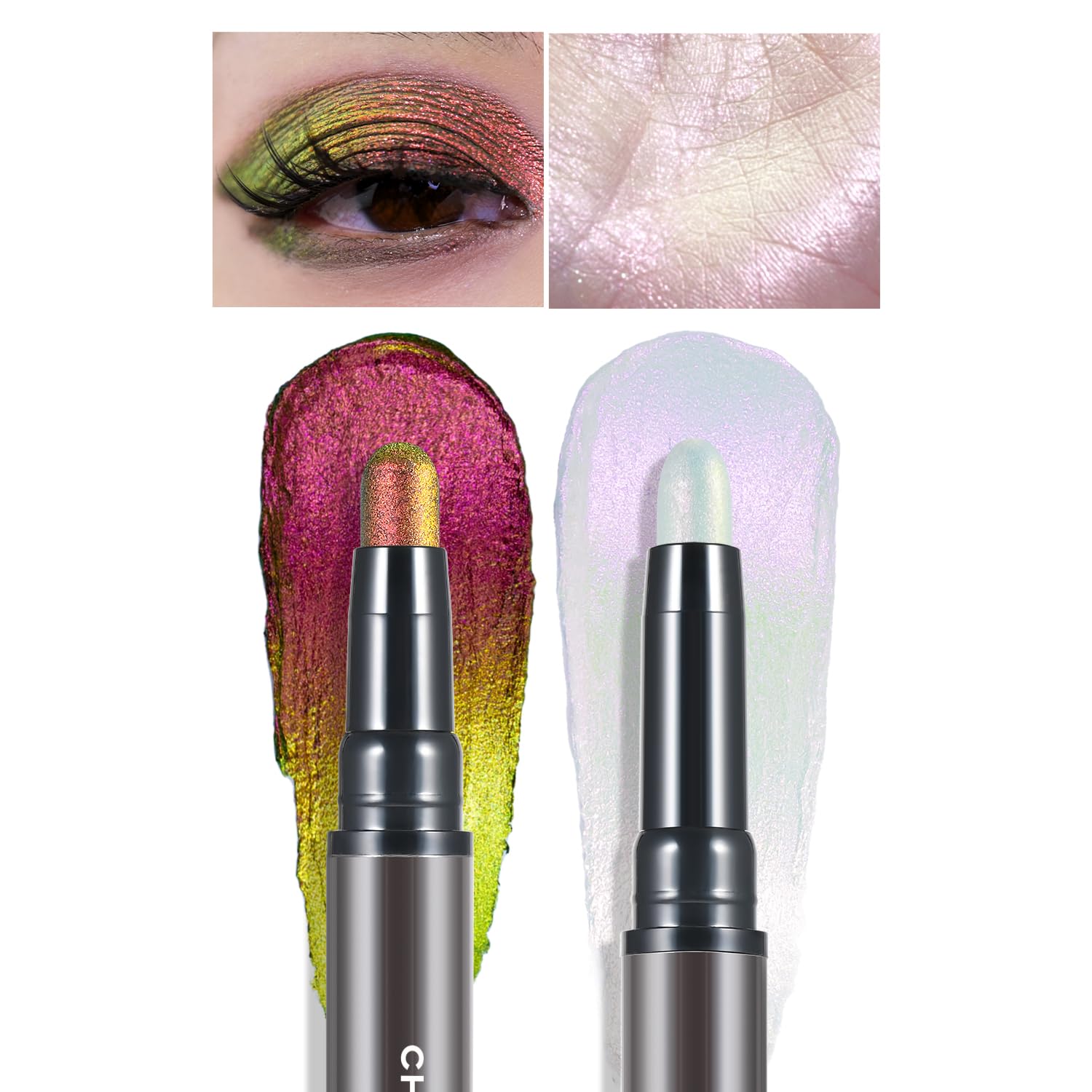 CHARMACY Multichrome 2 in 1 Cream Eyeshadow Stick, Waterproof Eye Brightener Highlighter Stick Makeup, High Pigmented, Smudge-Proof, Vegan & Cruelty-Free (#904)