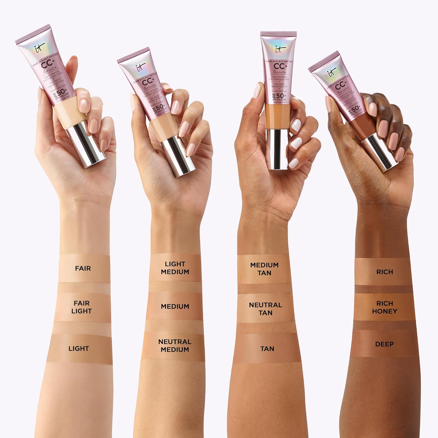 IT Cosmetics CC+ Cream Illumination - Radiant Full Coverage Foundation With SPF 50+, Color Corrector & Hydrating Anti-Aging Serum, Hydrolyzed Collagen + Peptides, Normal to Dry Skin - 1.08 fl oz